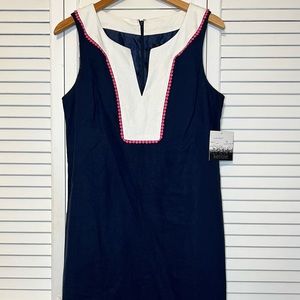 Kensie Navy, White, and Pink Trimmed Dress